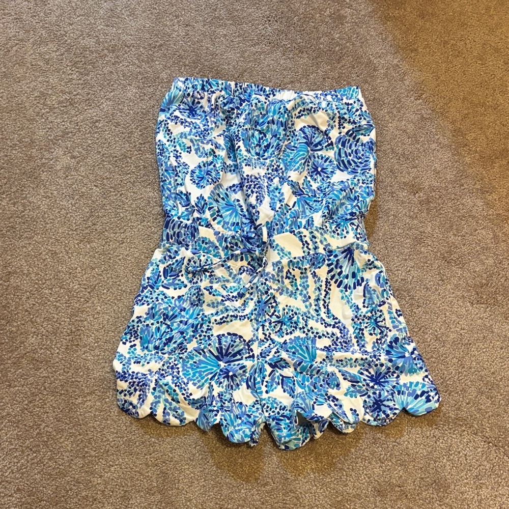Lilly Pulitzer Blue and White Floral romper small